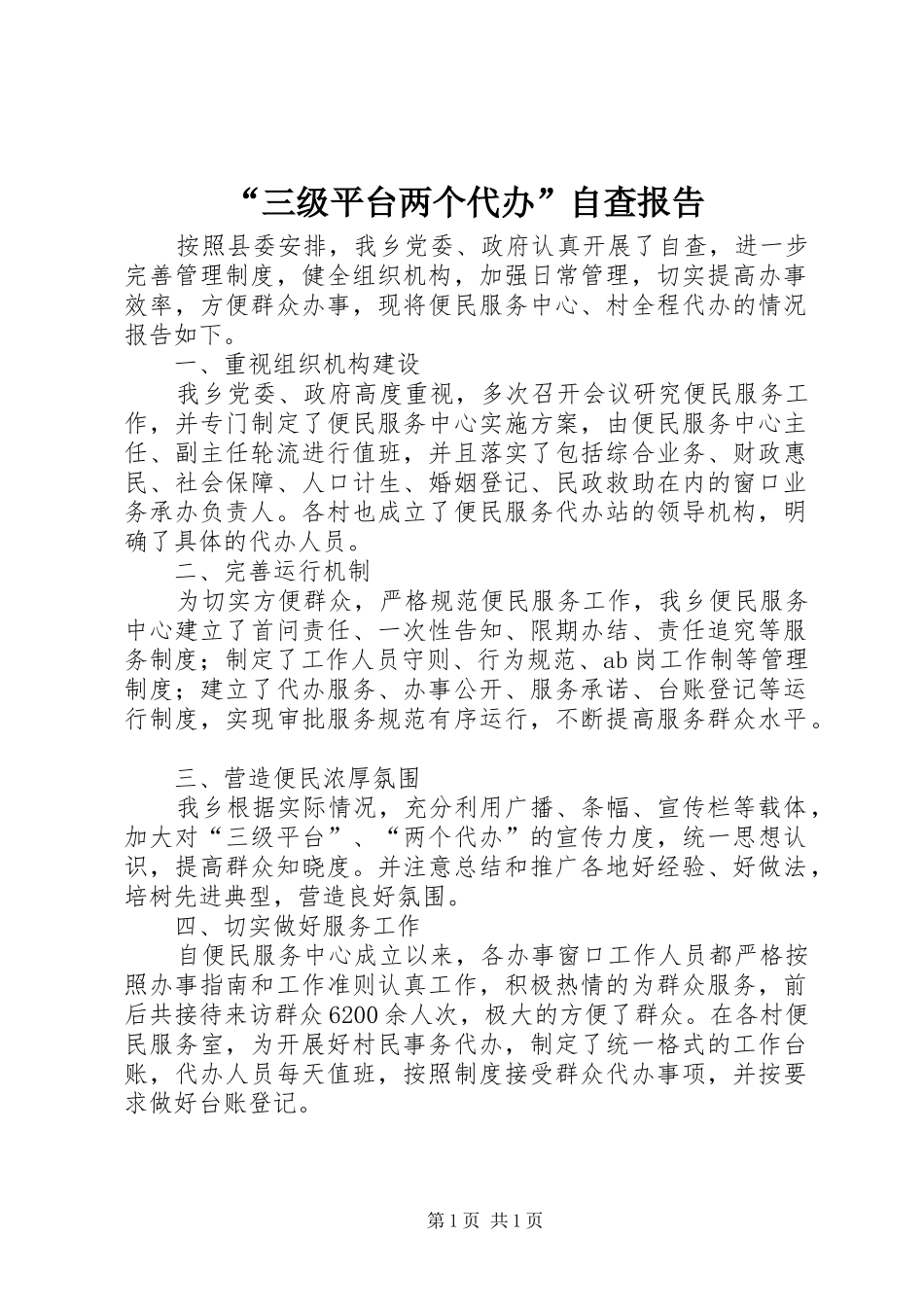 “三级平台两个代办”自查报告_第1页