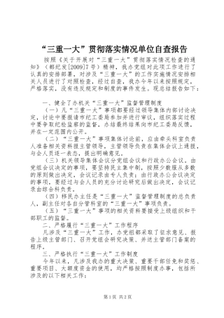 “三重一大”贯彻落实情况单位自查报告