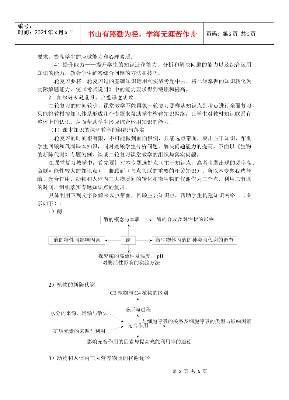 生物学科二轮专题复习策略(蕲春一中)_第2页