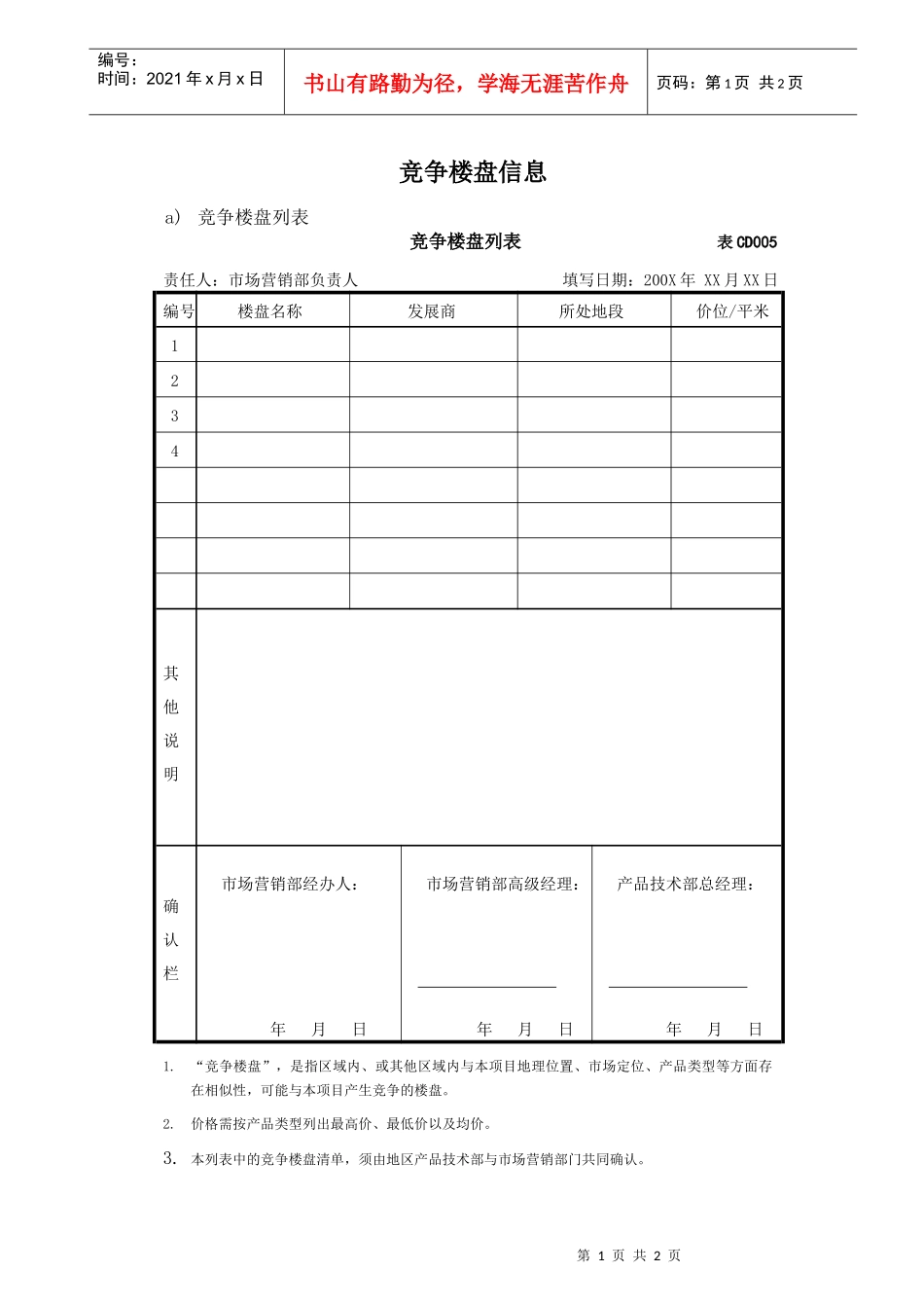 竞争楼盘调查表-1_第1页