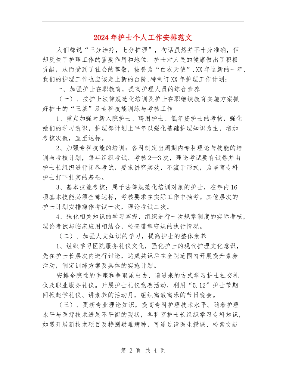 2024年护士个人工作安排范文_第2页