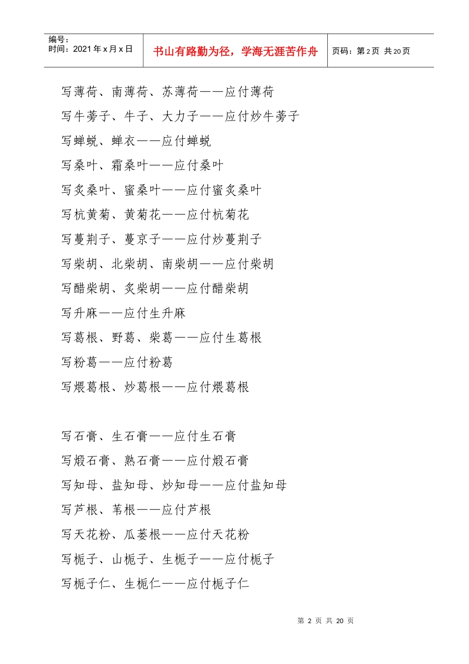 陕西省中药饮片处方用名与调剂给付暂行规定_第2页