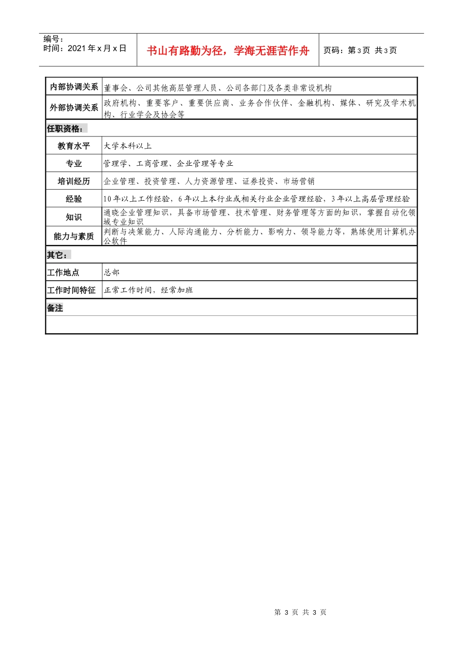 餐饮企业总经理岗位说明书_第3页