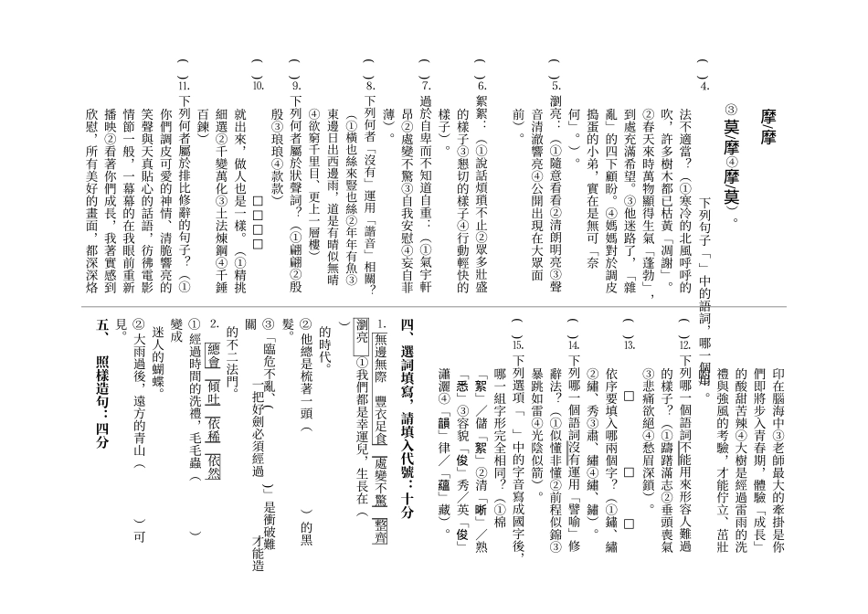 嘉义市兴安国民小学九十六学年度第二学期第三次知能考..._第2页