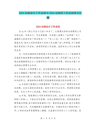 2024出纳会计工作总结与2024出纳员工作总结范文汇编