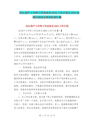 2024助产士年终工作总结及2024工作计划与2024助残日活动主持词串词汇编