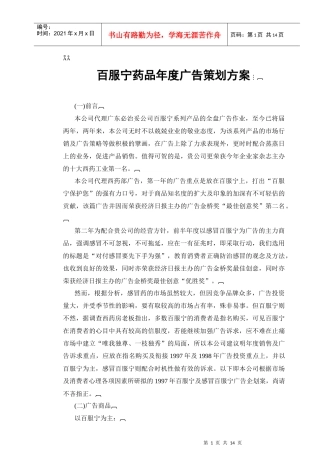 百服宁药品年度广告策划方案