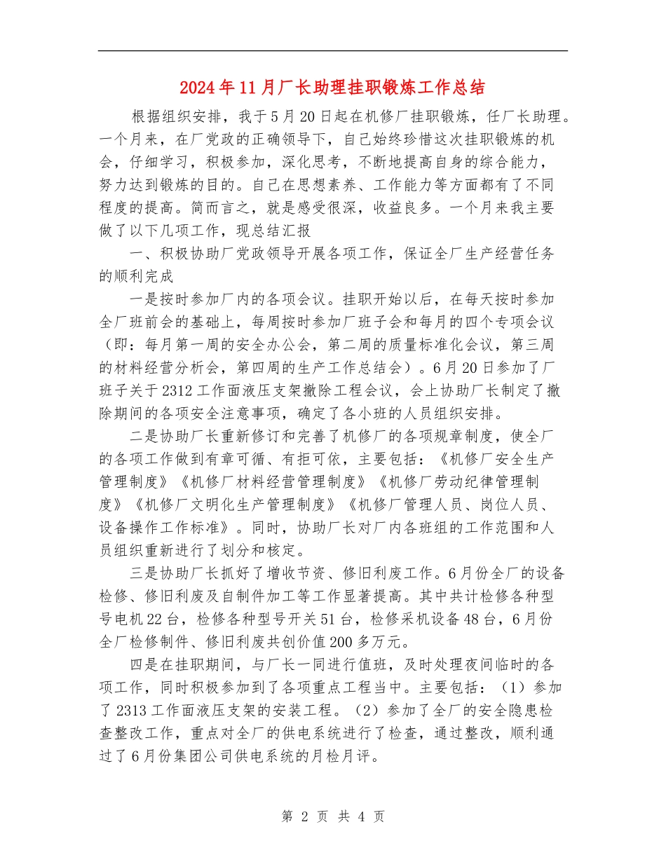 2024年11月厂长助理挂职锻炼工作总结_第2页