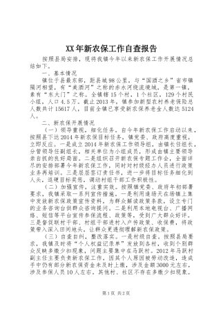 XX年新农保工作自查报告