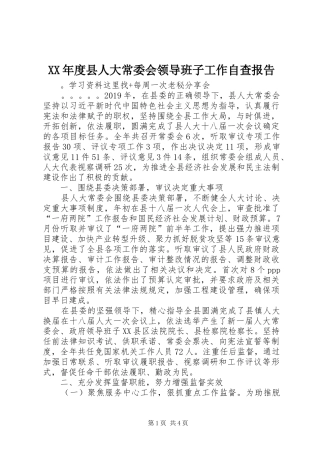 XX年度县人大常委会领导班子工作自查报告
