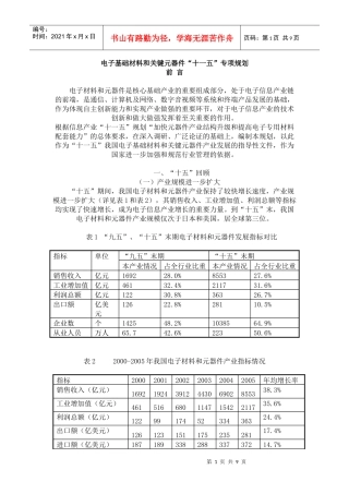 电子基础材料和关键元器件十一五专项规划