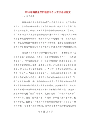 2024年大学生在妇联实习个人工作总结范文