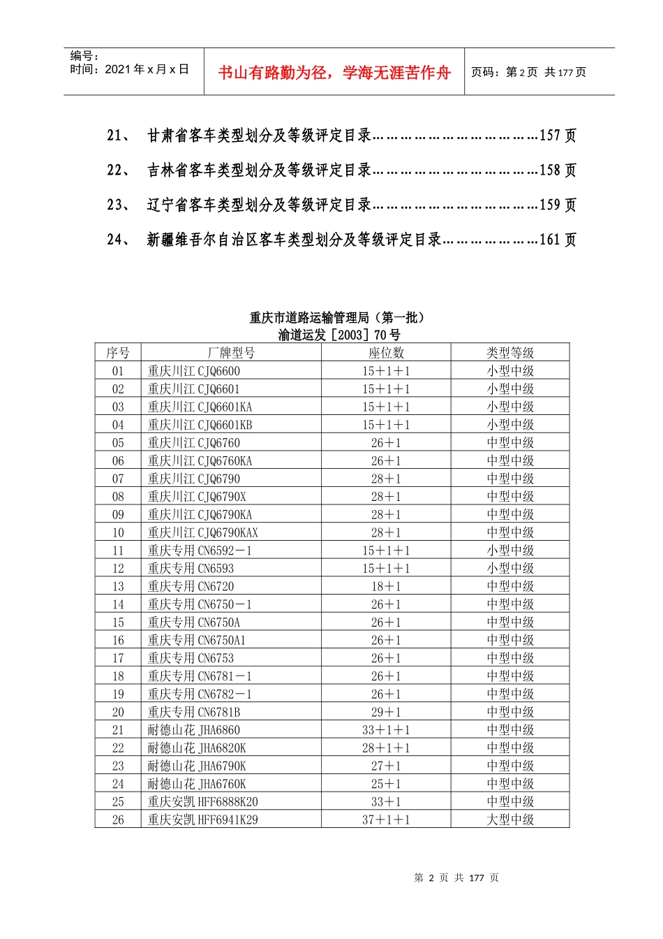 重庆市客车类型划分及等级评定目录在2-6页_第2页