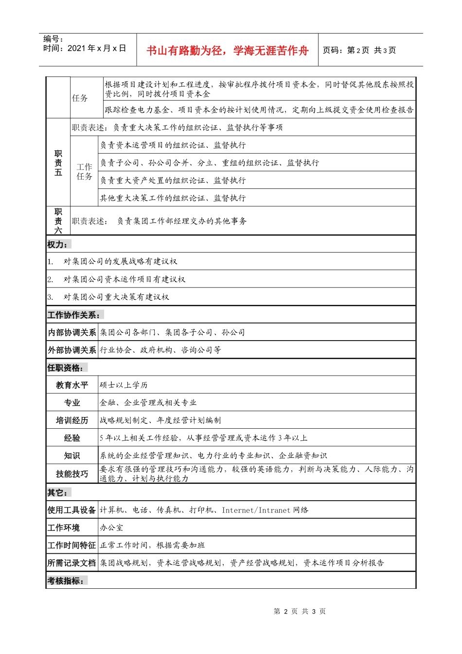 电力集团工作部研究发展岗职务说明书_第2页
