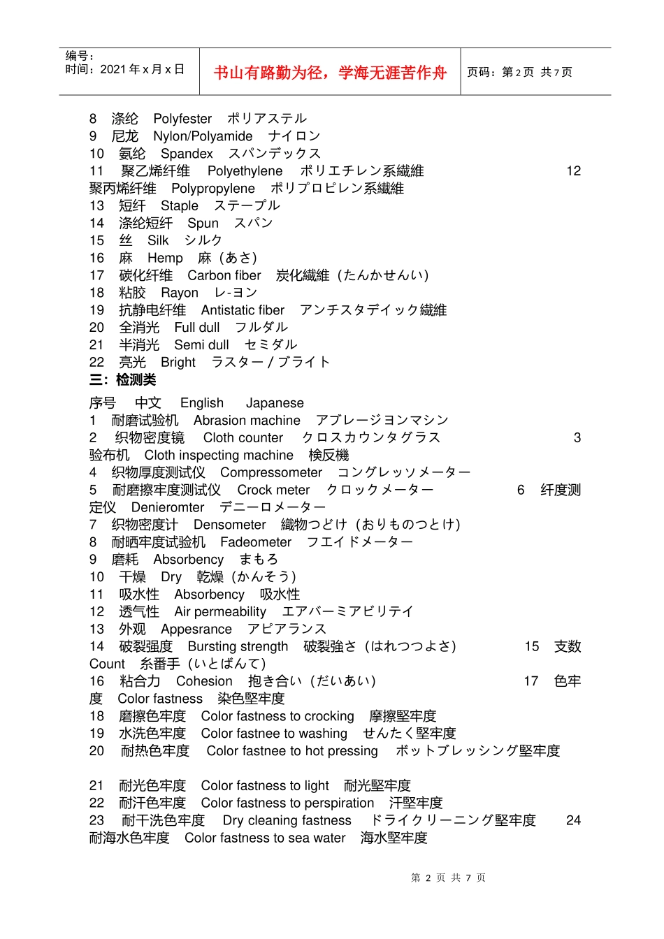 纺织类专业日语词汇大全_第2页