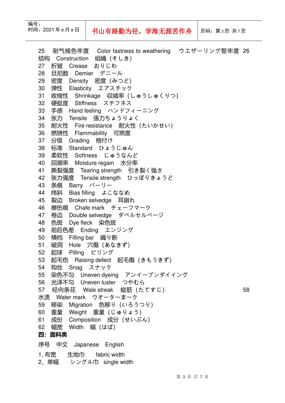 纺织类专业日语词汇大全_第3页