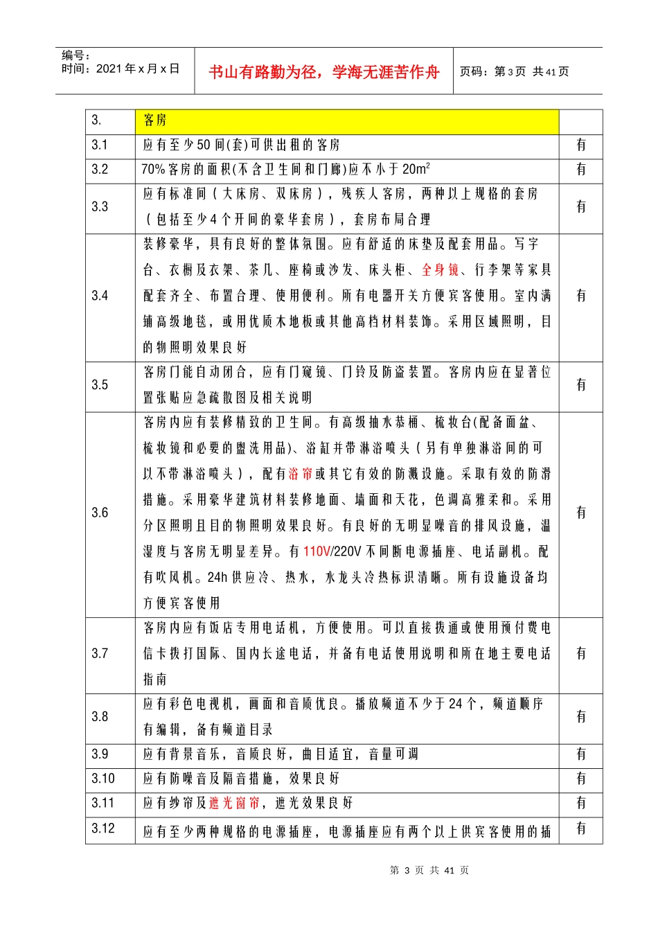 酒店管理导论星级酒店的划分与评定必备项目检查表_第3页