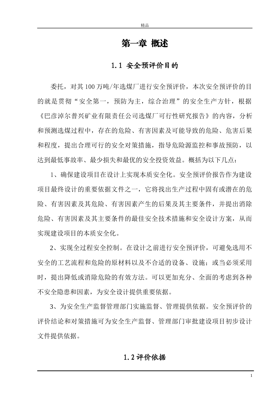 选煤厂安全预评价报告_第1页