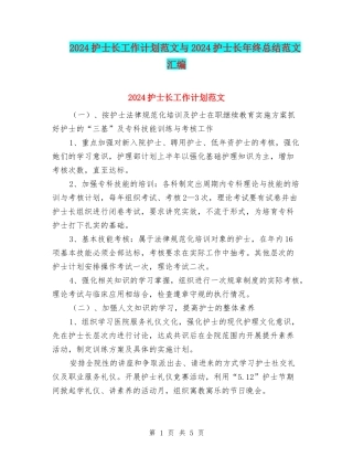 2024护士长工作计划范文与2024护士长年终总结范文汇编