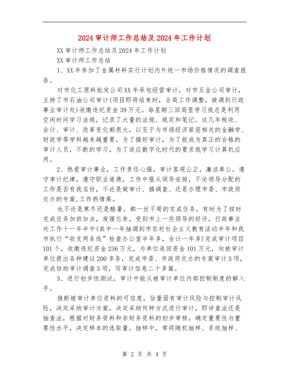 2024审计师工作总结及2024年工作计划_第2页