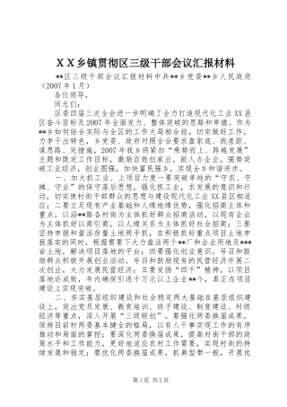 ＸＸ乡镇贯彻区三级干部会议汇报材料