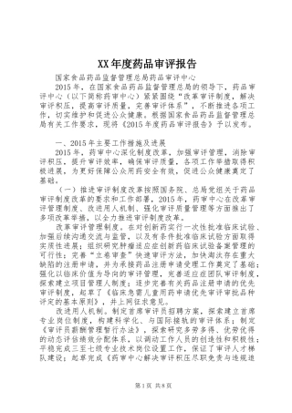 XX年度药品审评报告