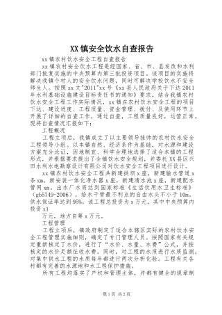 XX镇安全饮水自查报告