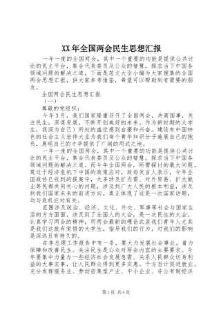 XX年全国两会民生思想汇报