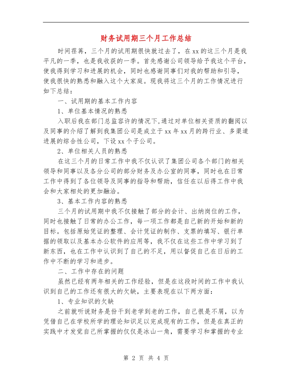财务试用期三个月工作总结_第2页
