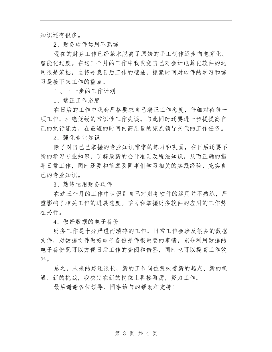 财务试用期三个月工作总结_第3页