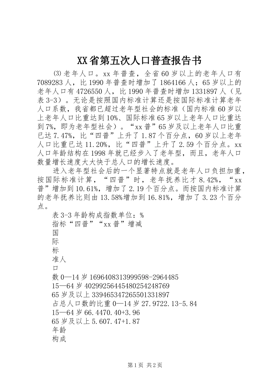 XX省第五次人口普查报告书_第1页
