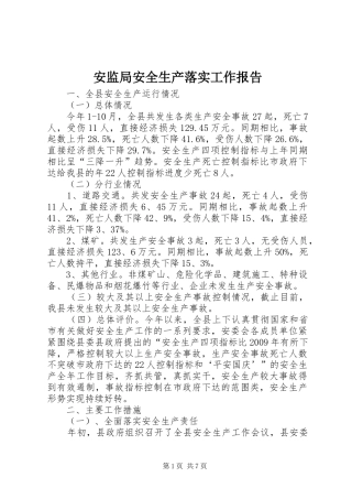 安监局安全生产落实工作报告