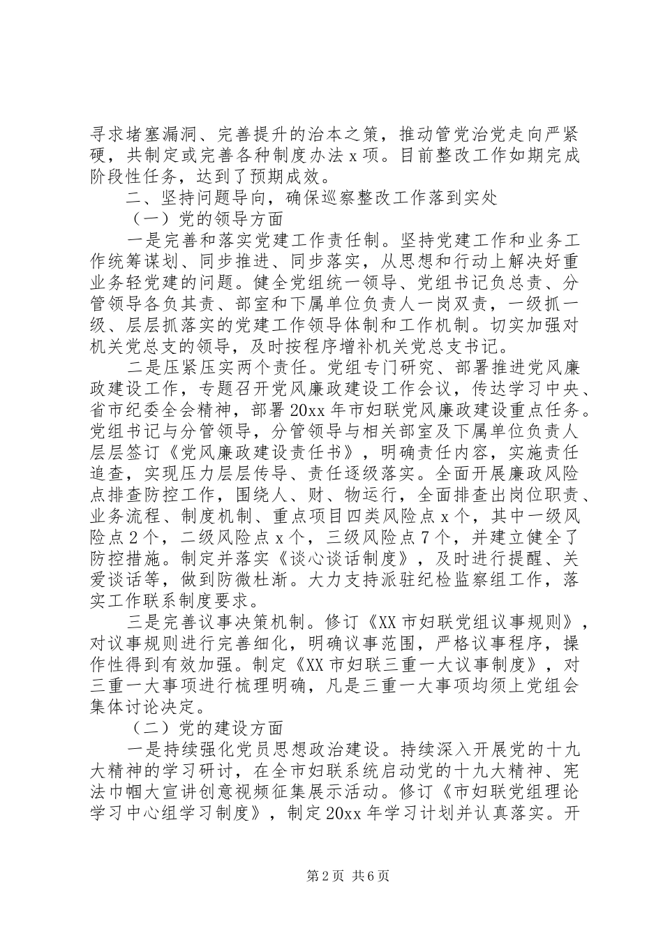 XX市妇联关于巡察整改情况的报告_第2页