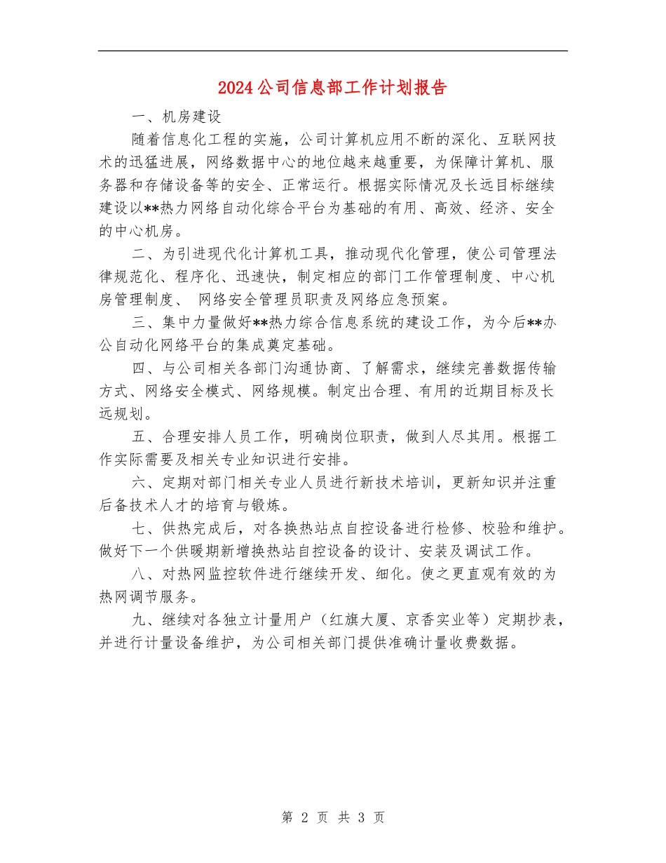 2024公司信息部工作计划报告_第2页