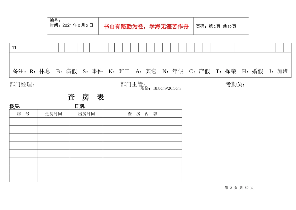 酒店管理星级酒店客务部(客房)综合表格_第2页