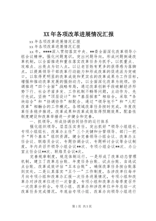 XX年各项改革进展情况汇报
