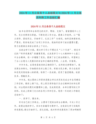 2024年11月公务员个人总结范文与2024年11月公务员年终工作总结汇编