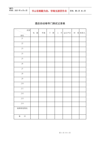 酒店自动卷帘门测试记录表