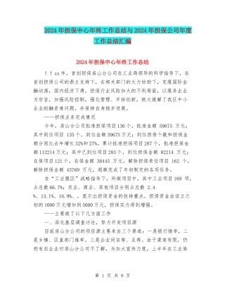 2024年担保中心年终工作总结与2024年担保公司年度工作总结汇编
