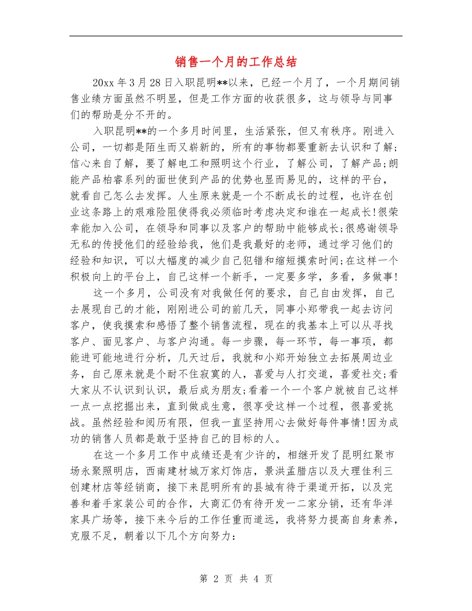 销售一个月的工作总结_第2页
