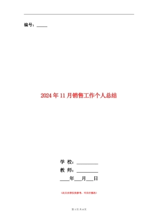 2024年11月销售工作个人总结