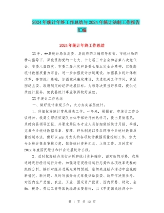 2024年统计年终工作总结与2024年统计法制工作报告汇编