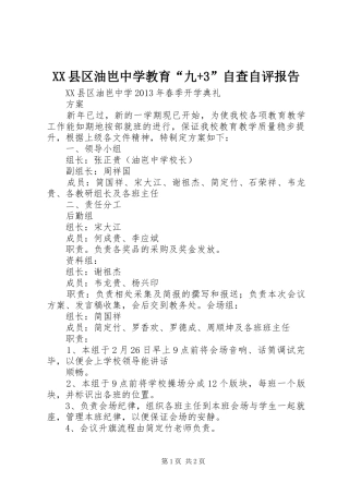XX县区油岜中学教育“九+3”自查自评报告