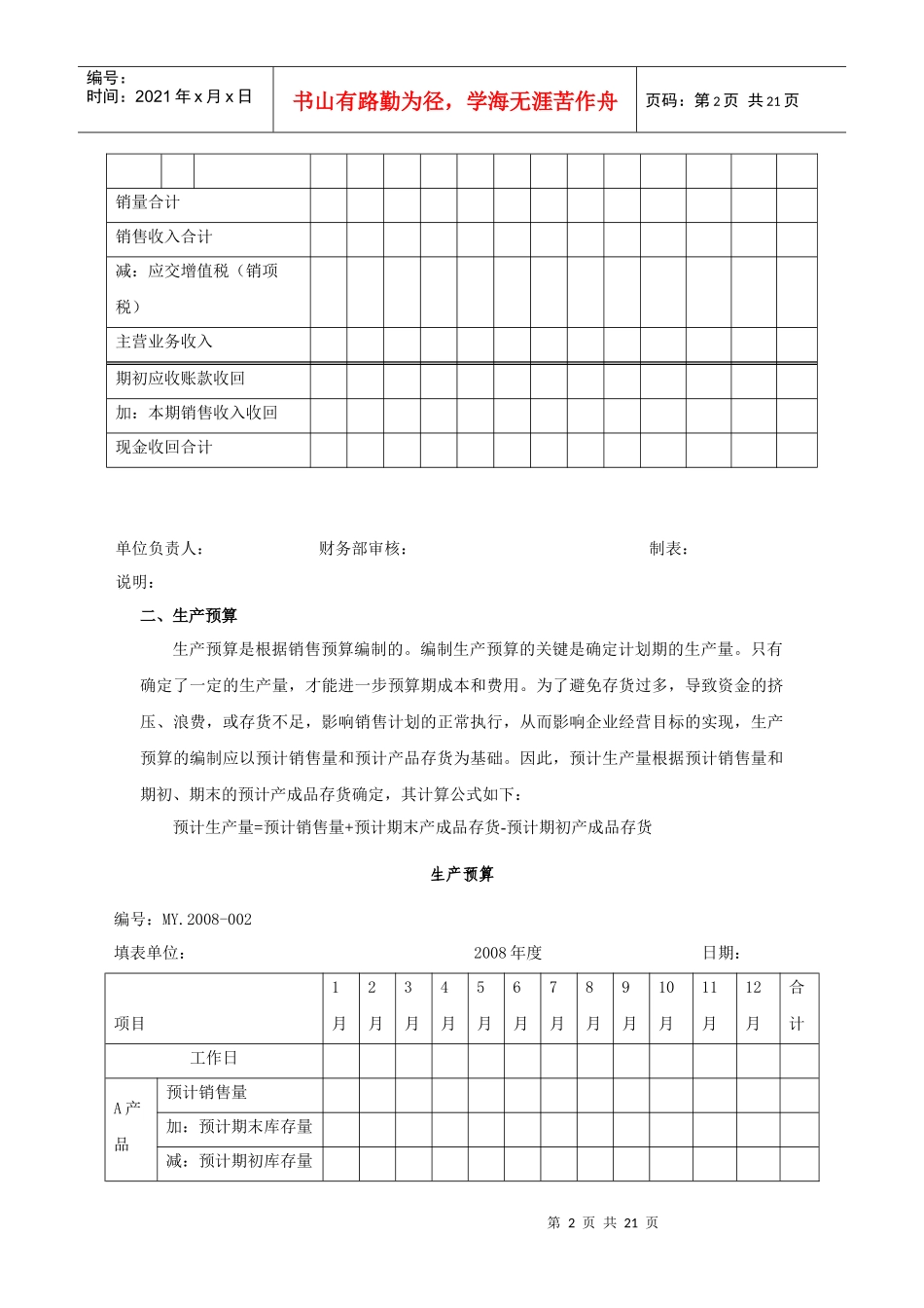 纺织企业-第五部分08年度财务预算_第2页