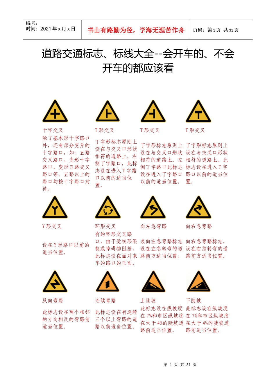 道路交通标志、标线大全--会开车的、不会开车的都应该看_第1页