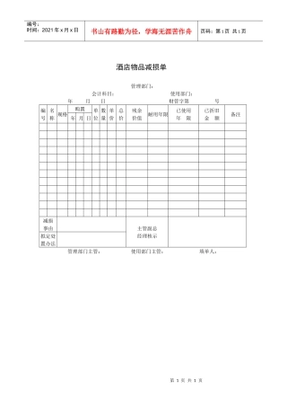 酒店物品减损单