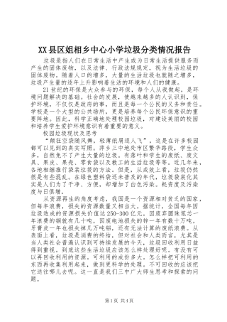 XX县区姐相乡中心小学垃圾分类情况报告