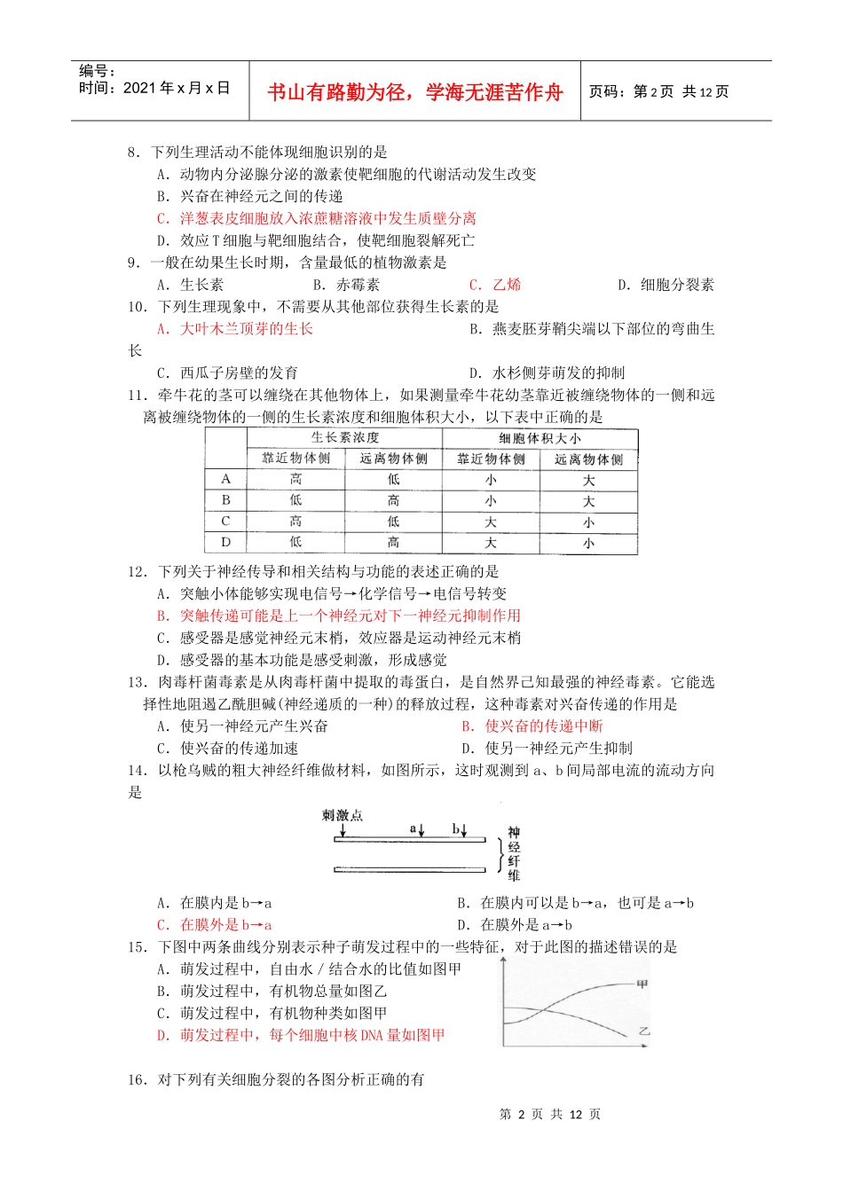 生物卷·江苏省赣榆县教研室X年期末调研试题_第2页