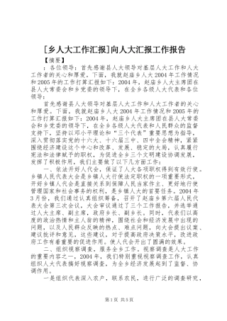 [乡人大工作汇报]向人大汇报工作报告