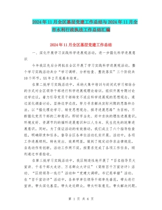 2024年11月全区基层党建工作总结与2024年11月全市水利行政执法工作总结汇编
